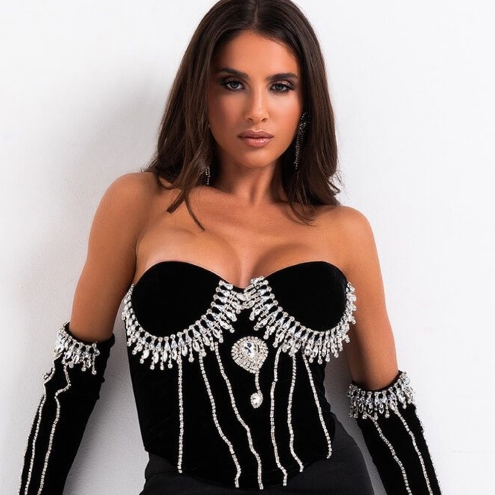 Velvet Rhinestone Corset Top - Picture 4 of 5